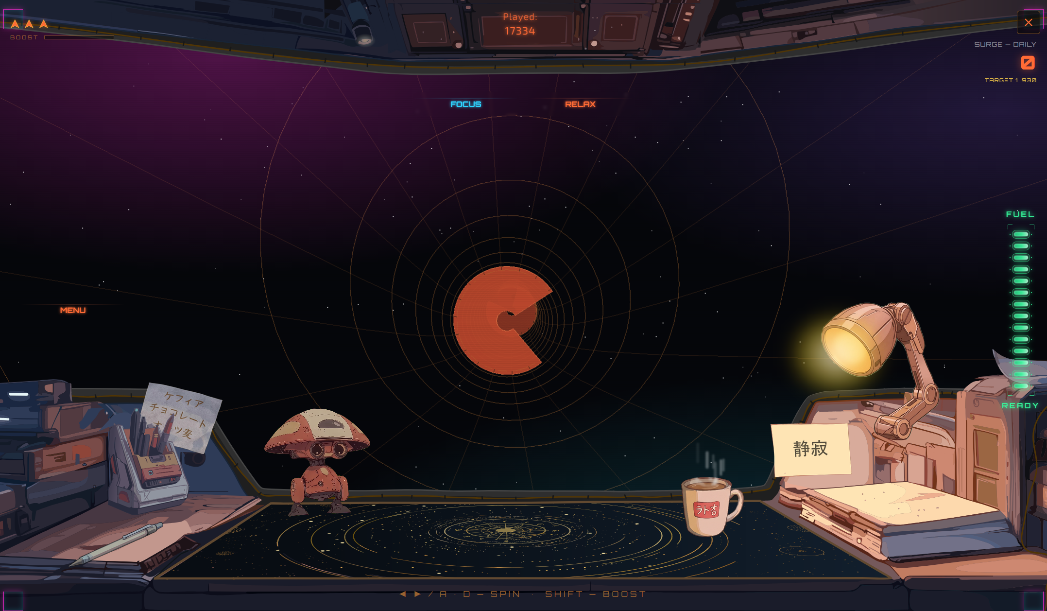 Surge, piloting a ship through a hyperspace corridor in Nebula Station